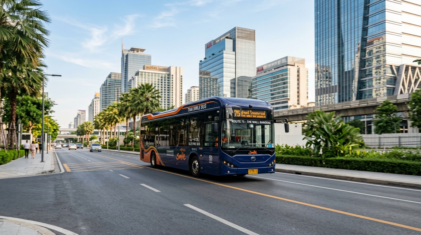 Thai Smile Electric Navy Blue Bus in Bangkok