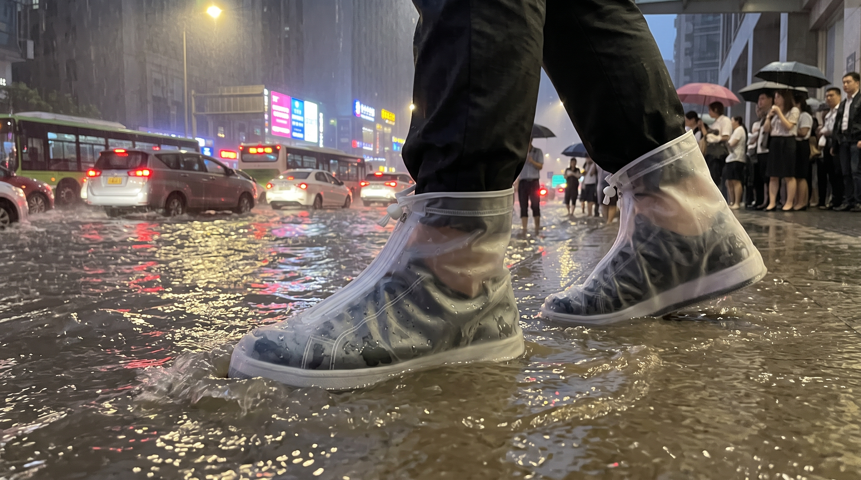 Waterproof shoes cover in use